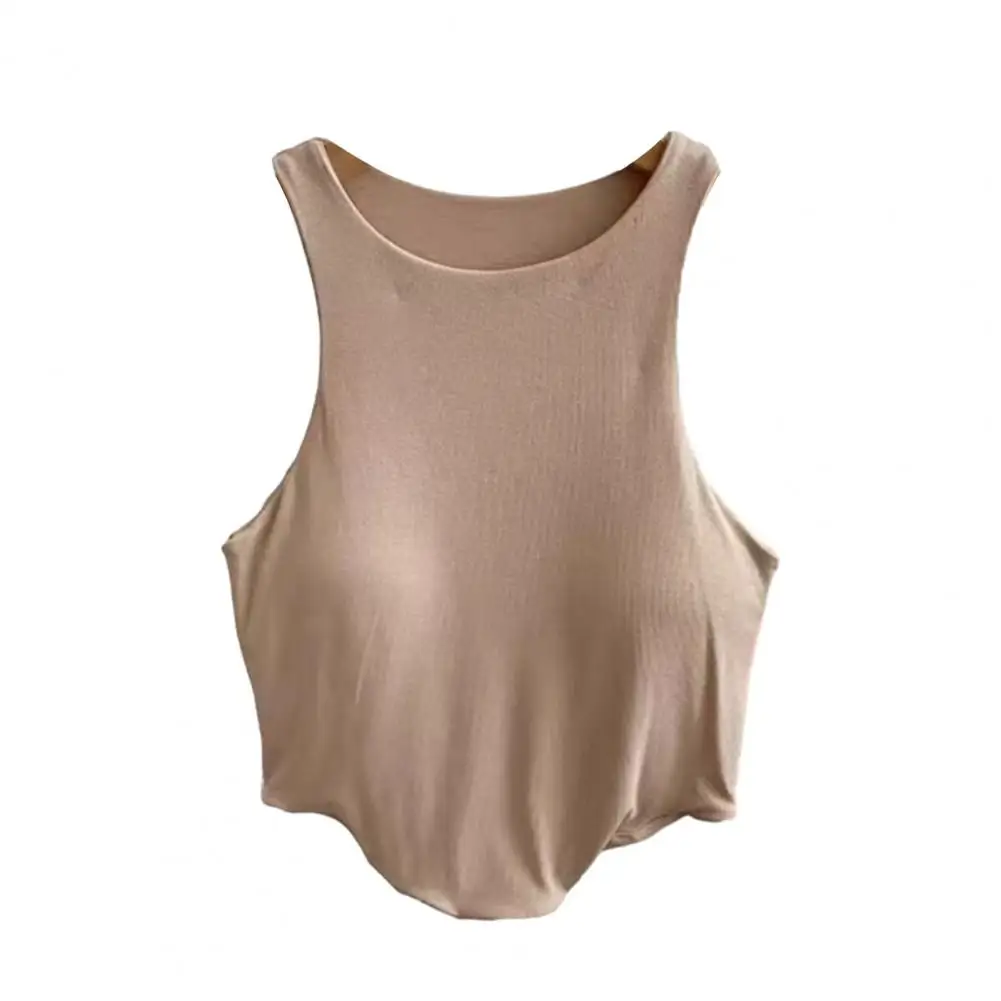

Women's Padded Tank Top with Built-in Bra Double Lined High Neck Layering Camisole Basic Shirts Slim Fitted Summer Top Chest Pad