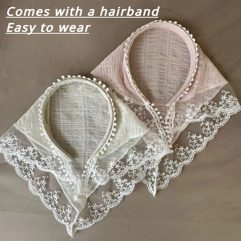 French Style Lace Plaid Triangle Turban Hairband for Women Girls Sweet Hair Decorate Headband Hair Band Fashion Hair Accessories