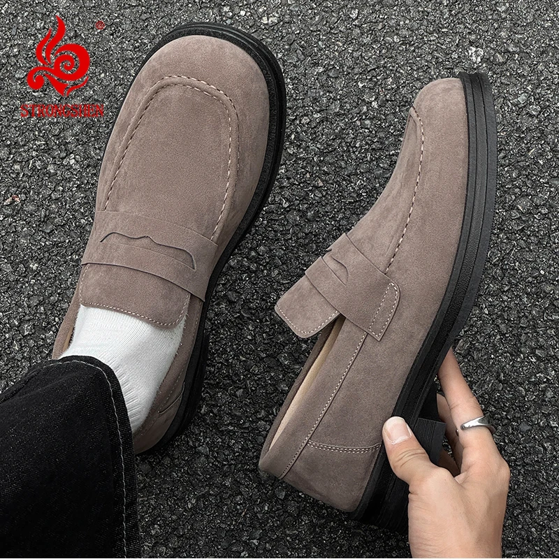 

Роскошная мужская повседневная обувь, замшевые классические лоферы в британском стиле с круглой головкой, мокасины, мужские легкие удобные прогулочные туфли