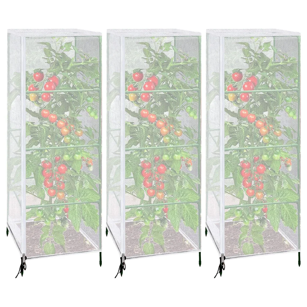 Garden Bird Netting for Tomato Cages 3 Pieces with Zipper Closure and Adjustable Drawstring Keeps Birds and Small Animals Away