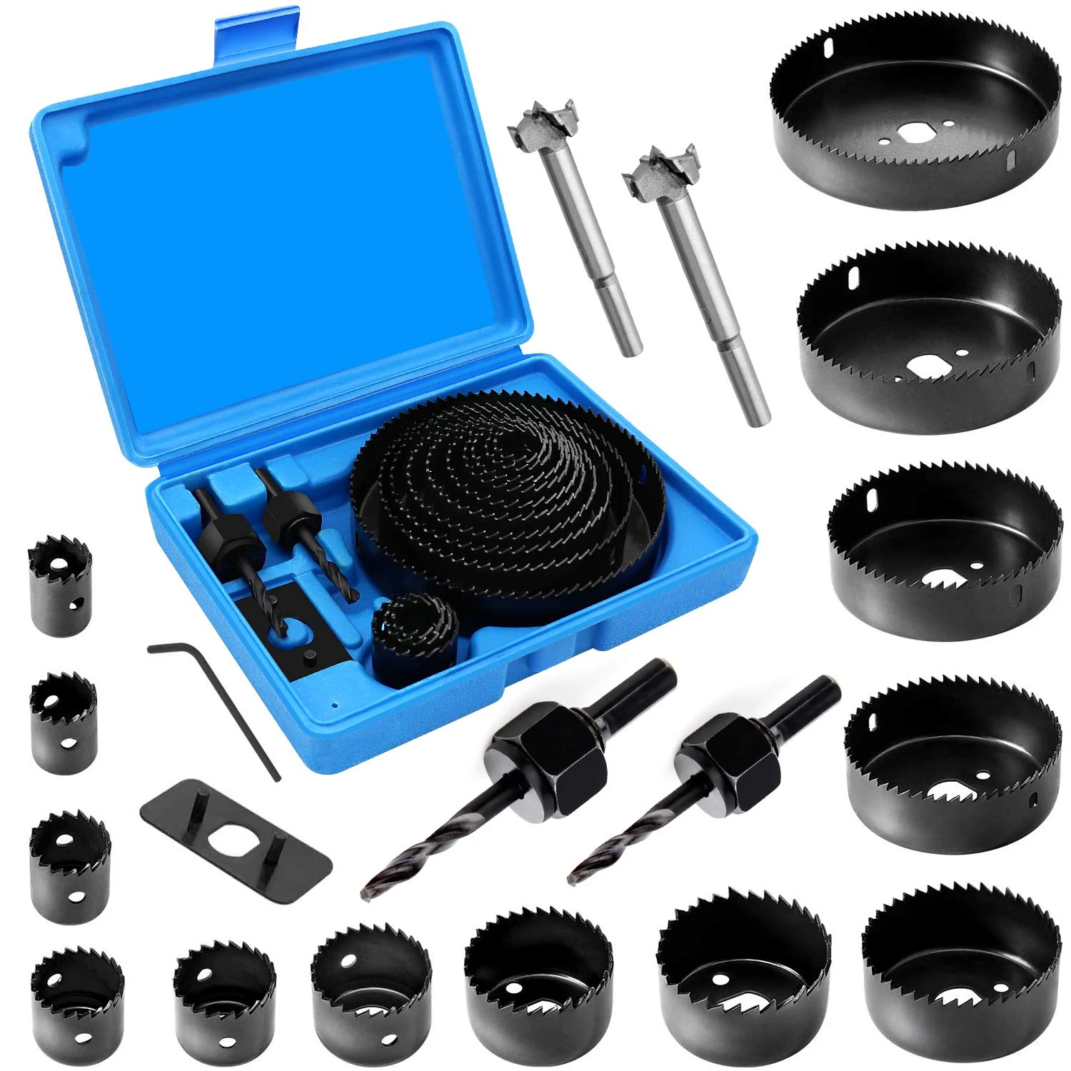 Hole Saw Set 21PCS 19mm-127mm Hole Saw Kit Hole Saw Mandrels Hex Key with Storage Box Ideal for Soft Wood PVC Board