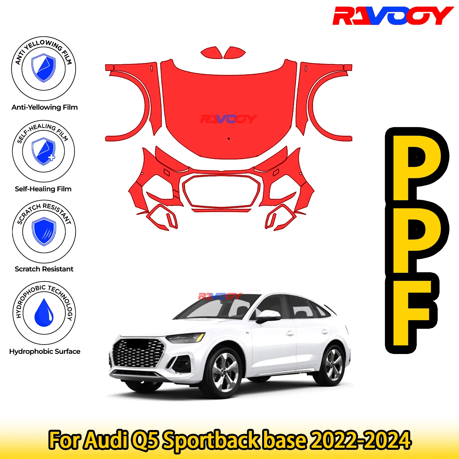 

For Audi Q5 Sportback base 2022-2024 Glossy Matte Black Precut front PPF Kit Paint Protection Film