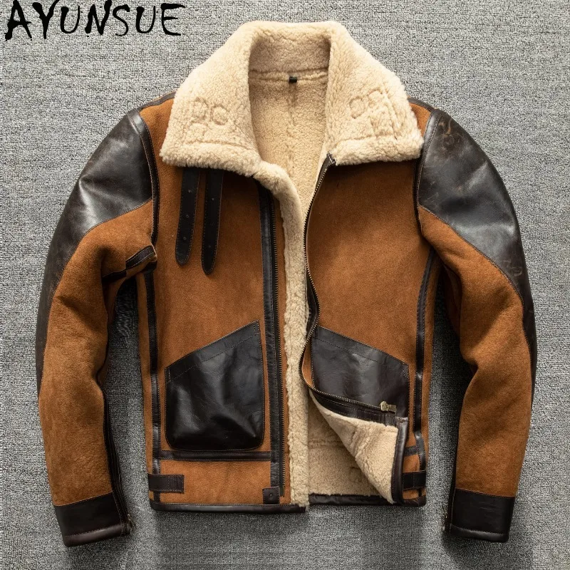 AYUNSUE Vintage Real Fur Coat Man Warm Winter 2026 Genuine Sheepskin Fur Leather Jacket Men Fashion Natural Lamb Wool Fur Coats