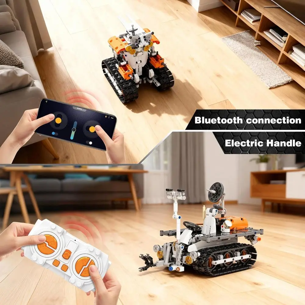 Zestaw robota STEM: Klocki konstrukcyjne sterowane pilotem i aplikacją dla dzieci od 8 lat - Zabawka RC Mars Rover na prezent