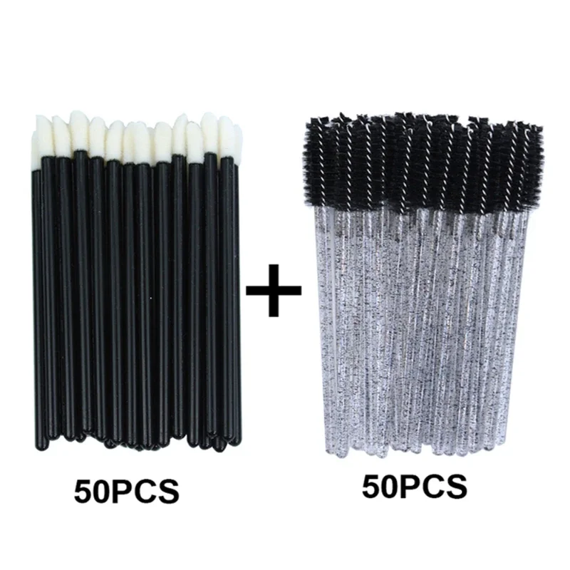 100 Stuks Borstels Voor Lip Wenkbrauwen Valse Wimpers Wimper Shining Mascara Wands Applicators Make-Up Schoonheid Valse wimper gereedschap