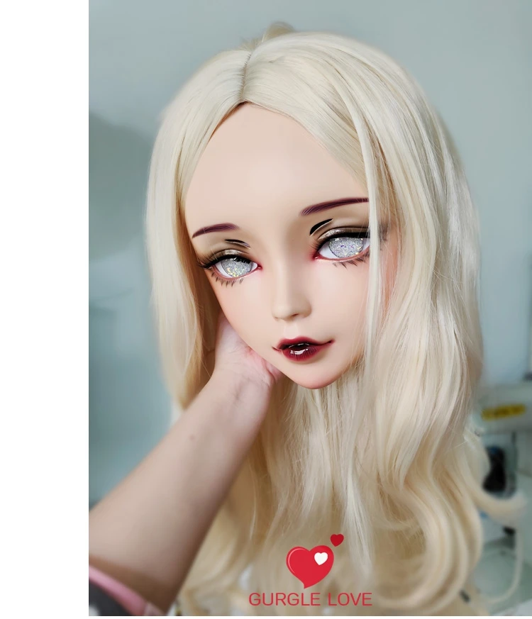 (ChanC)Female Sweet Girl Resin Half Head Kigurumi BJD Eyes Crossdress Cosplay Japanese Anime Role Lolita Mask With Eyes And Wig