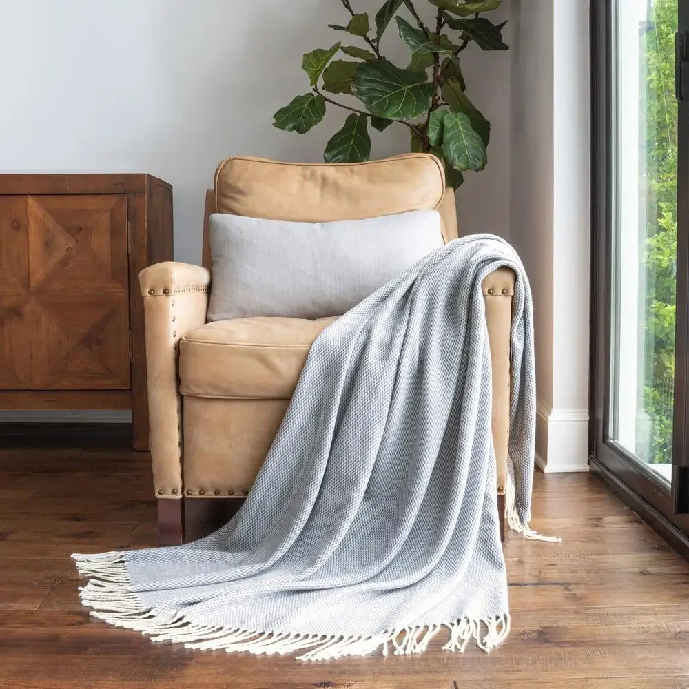 

Soft Acrylic Throw Blanket Herringbone Pattern Lightweight & Cozy Dusk Blue & More