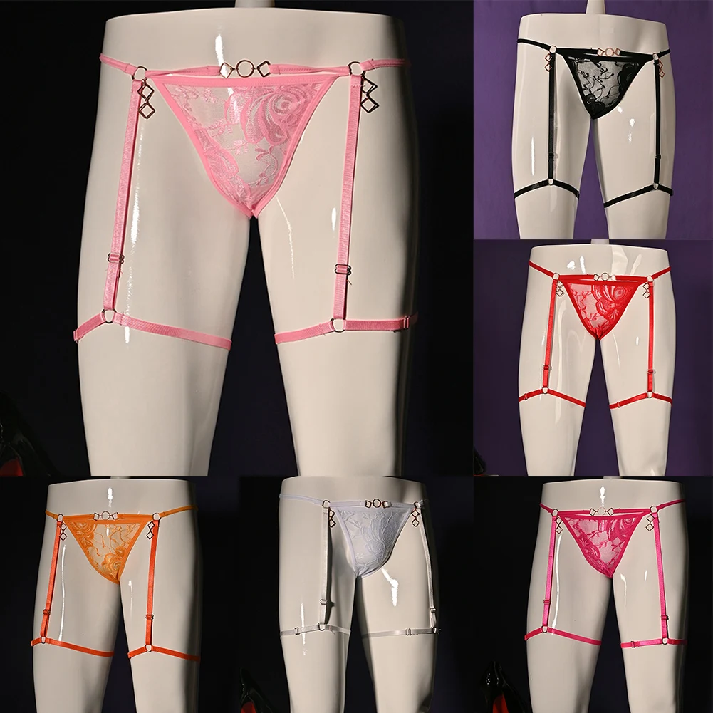 الرجال مثير الدانتيل g-سلسلة الأوسط الخصر الحقيبة سراويل ملخصات الملابس الداخلية مثلي الجنس الذكور T-الظهر انظر من خلال الملابس الداخلية رقيقة جدا السروال #6