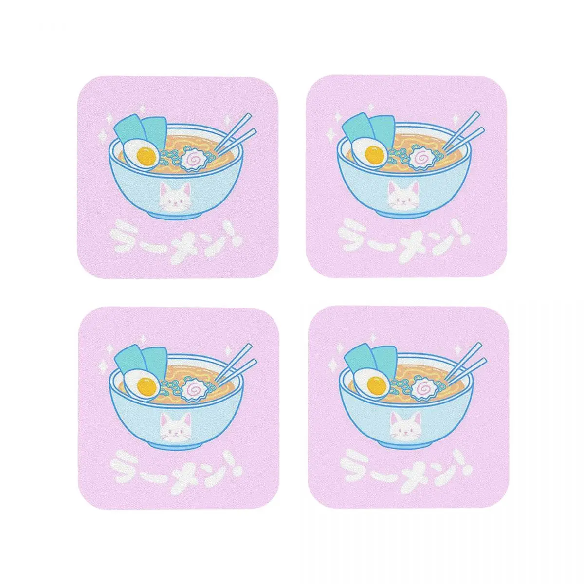 

Cute Ramen Nikury Coasters Kitchen Placemats Non-slip Insulation Cup Coffee Mats For Decor Home Tableware Pads Set of 4