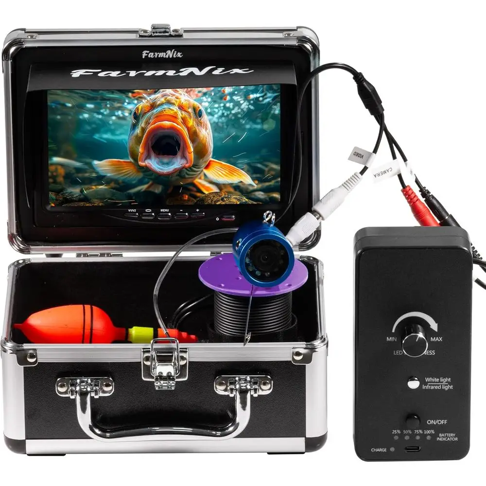 

1200TVL HD Underwater Ice Fishing Camera with 7inch Monitor,49ft/15m Cable,10000mAh Fish Finder with 24pcs LED Lights,12pcs Infr