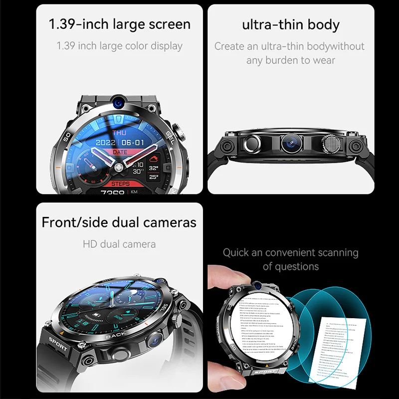 New Google Play 1.39-inch 4G Network SIM Card Smart Watch Dual Camera GPS WIFI Rugged 16GB-ROM IP67 Android Men Women Smartwatch view 6