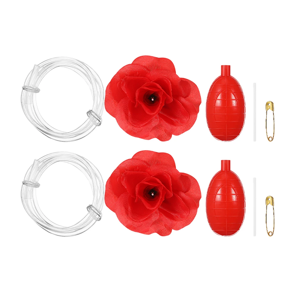 

2 pcs Squirt Prank Rose Lifelike Spray Artificial Red Rose Squirting Trick For Party Wedding Halloween April Fools Day Reusable