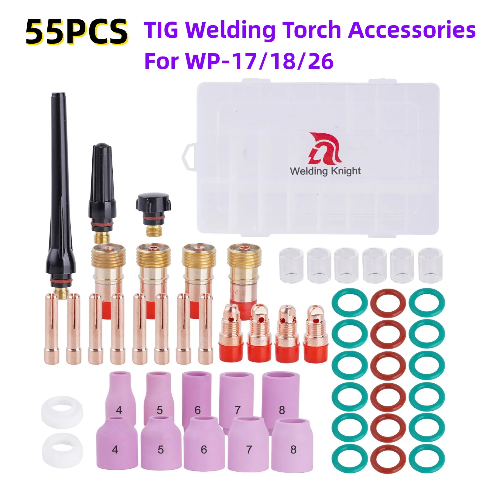 

55Pcs TIG Welding Torch Stubby Gas Lens #10 Pyrex Glass Cup Accessories Kit For TIG WP-17/18/26 Practical Accessories