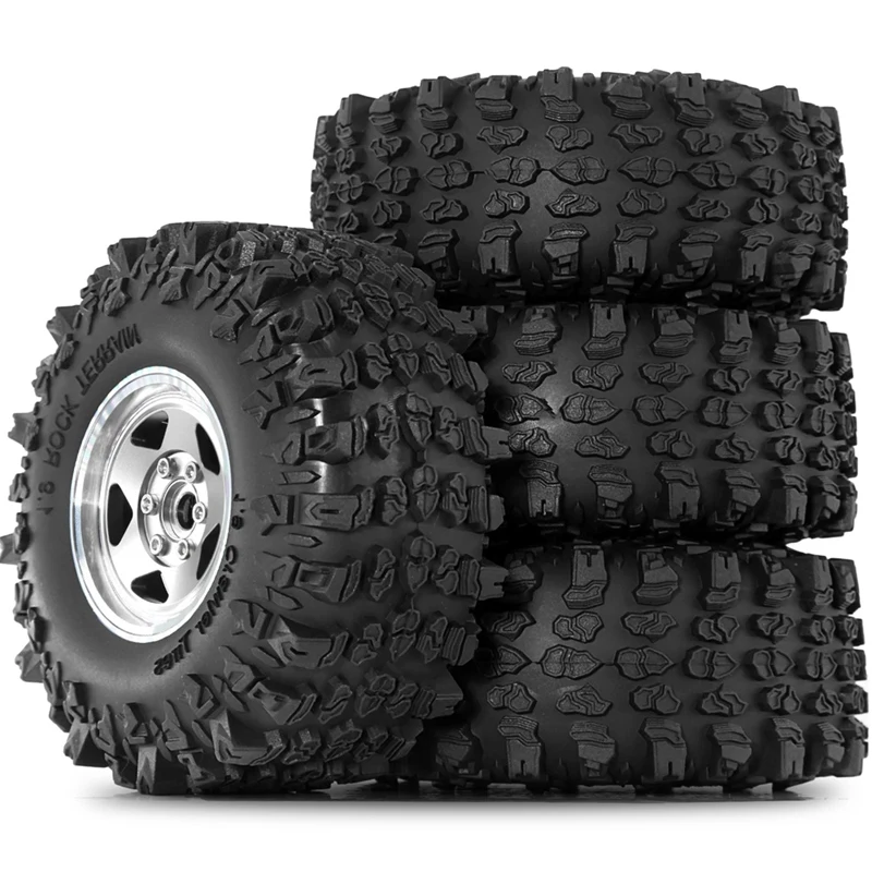 NEW-4Pcs 1.9 Inch Metal Tire Wheels With 118Mm OD Tires For Axial SCX10 D90 Wraith 1/10 RC Climbing Crawler Car Parts