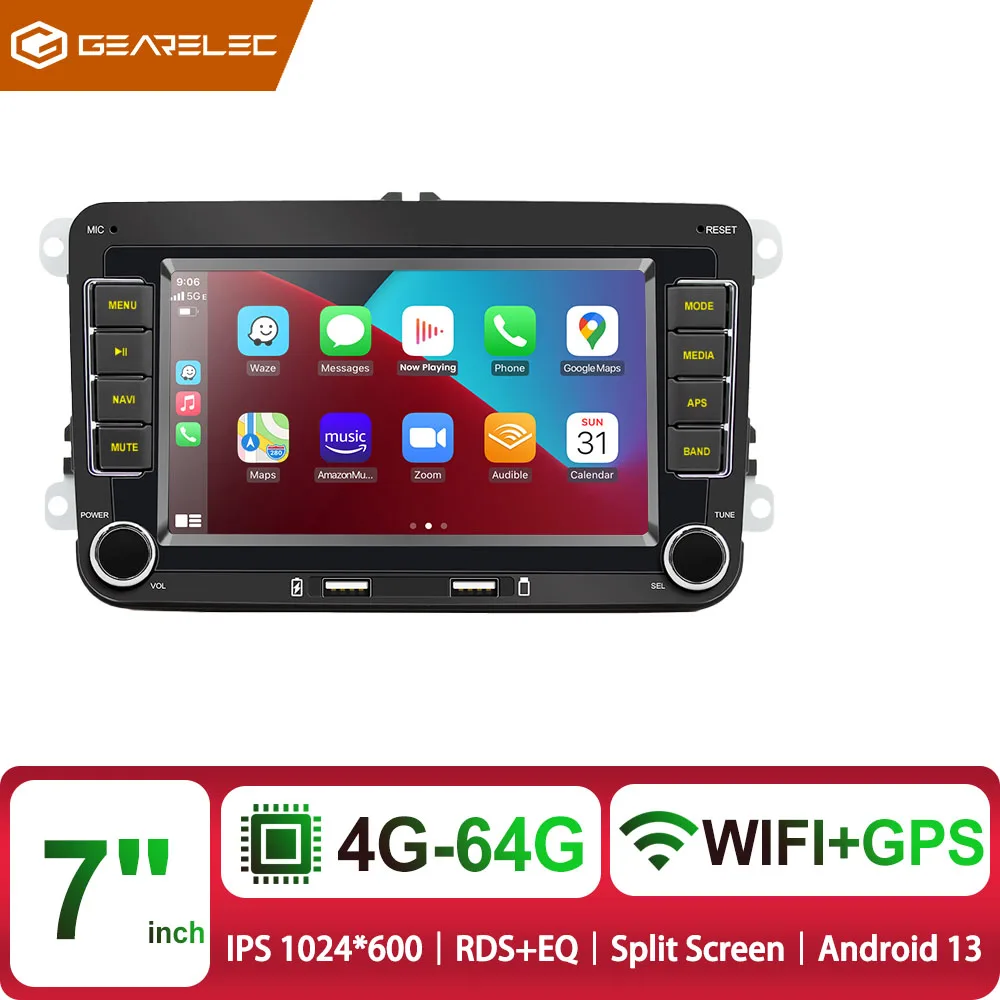 2 Din autoradio stereo Android 13 GPS WiFi CarPlay voor Volkswagen, Skoda Octavia, Golf 5/6, Touran, Passat, Polo – Auto multimediaspeler