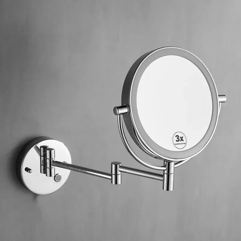 Wall Mounted Folding Bathroom Mirror with LED Light Double Sided Magnifying Vanity Mirror for Hotel Toilet Beauty Makeup