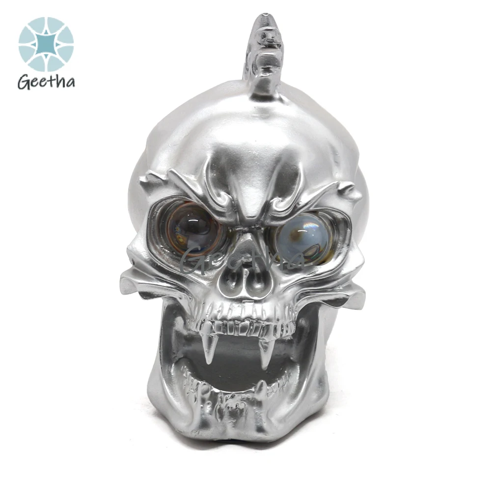 

For High Quality Wholesale Motorcycle Silver Skull Head Light Headlight Lamp LED For Harley Chopper Bobber
