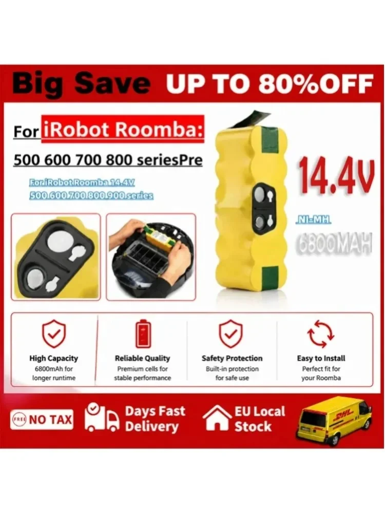 14,4V 12800mAh Akku für iRobot 500 600 700 800 900 Serie, Akku für iRobot Roomba 14,4V 620 650 770 780 580