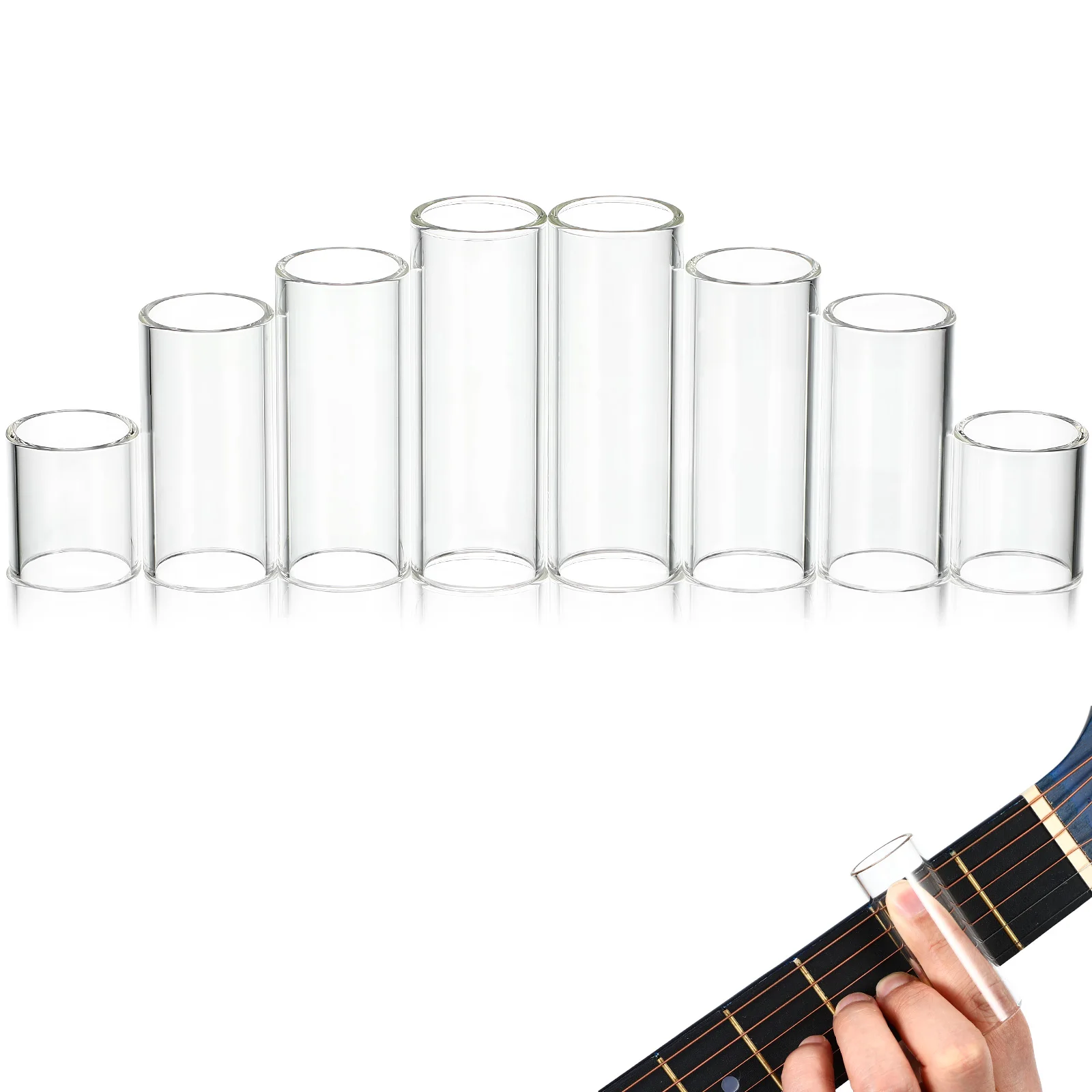 

8Pcs Guitar Slides Glass Finger Slides Different Lengths Warm Tone Smooth Playing Guitar Accessories Guitarist Accessories,