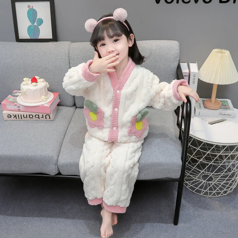 بلايز السراويل الفانيلا منامة الصوف المرجاني المضافة الصوف الدفء الأطفال الخريف الشتاء الكرتون الحلو لطيف المتسكعون مجموعة #2