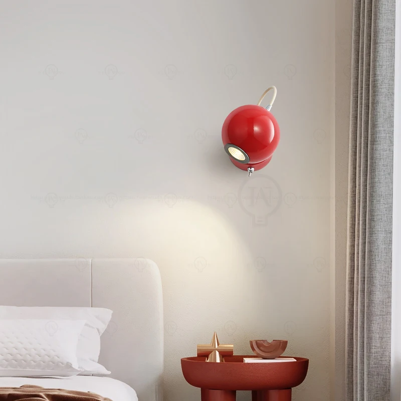 Nordic minimalist bedroom wall lamp, angle adjustable switch small wall lamp, red minimalist bedside lamp