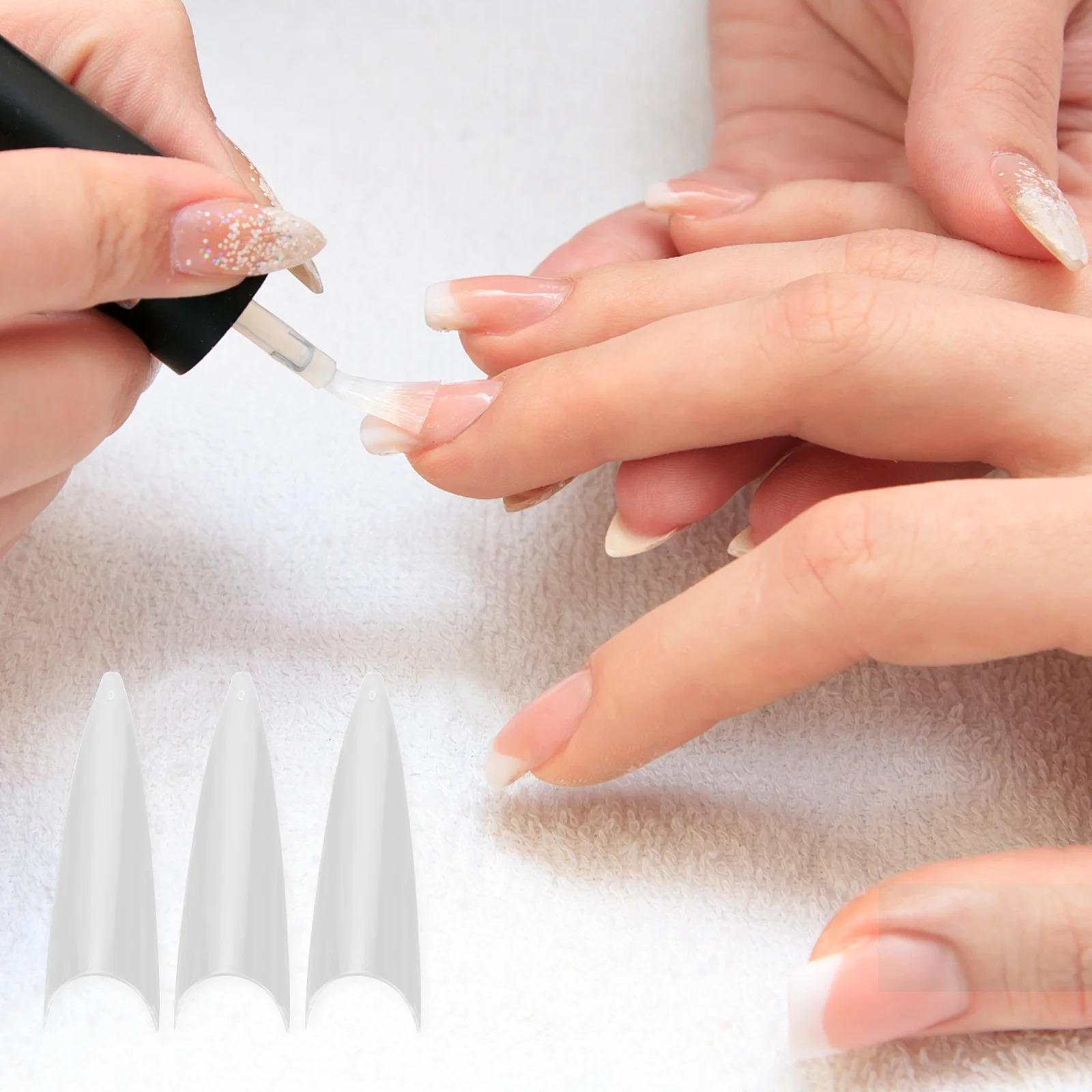 

500Pcs Fake Nails Clear Full Cover Nail Tips ABS Durable Ultra Thin False Nails for Nail Salons Wedding Club Party Designs