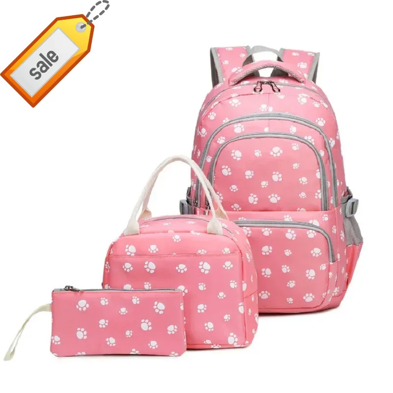 M305 Cross-Border New Cute Printed Backpack Female Computer Backpacks Student Bag 3-Piece Pencil Bags Three-Piece Set