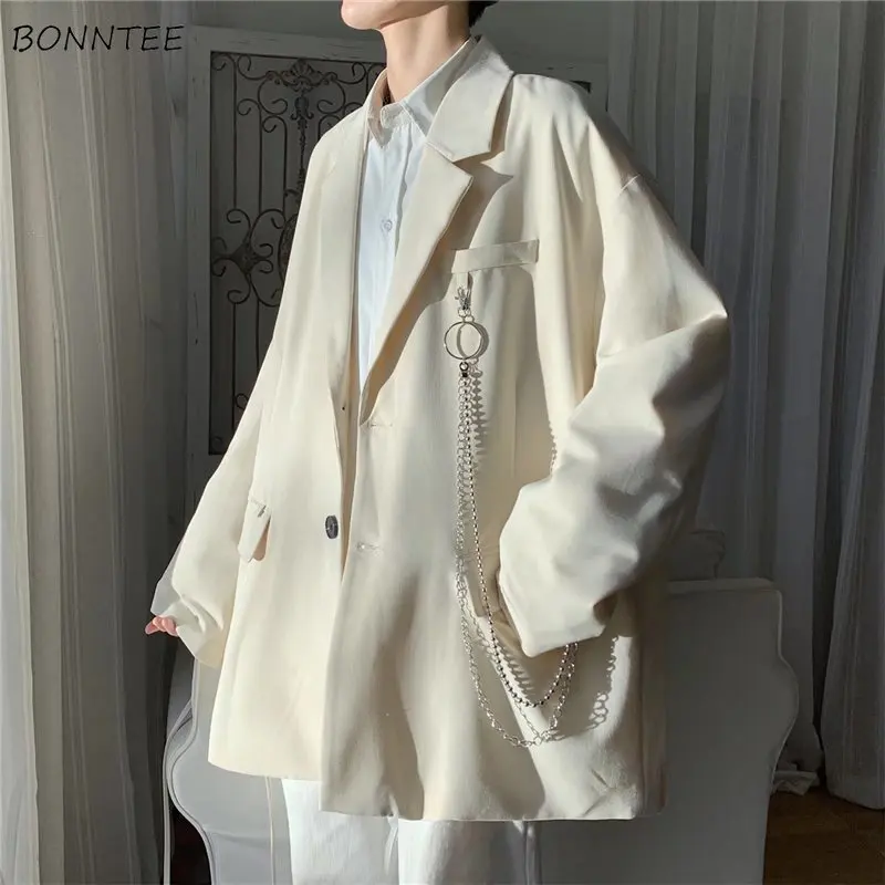 

Блейзеры мужские, весенняя повседневная верхняя одежда, красивые свободные модные цепочки больших размеров, студенческие костюмы с зубцами, одежда, универсальная шикарная одежда