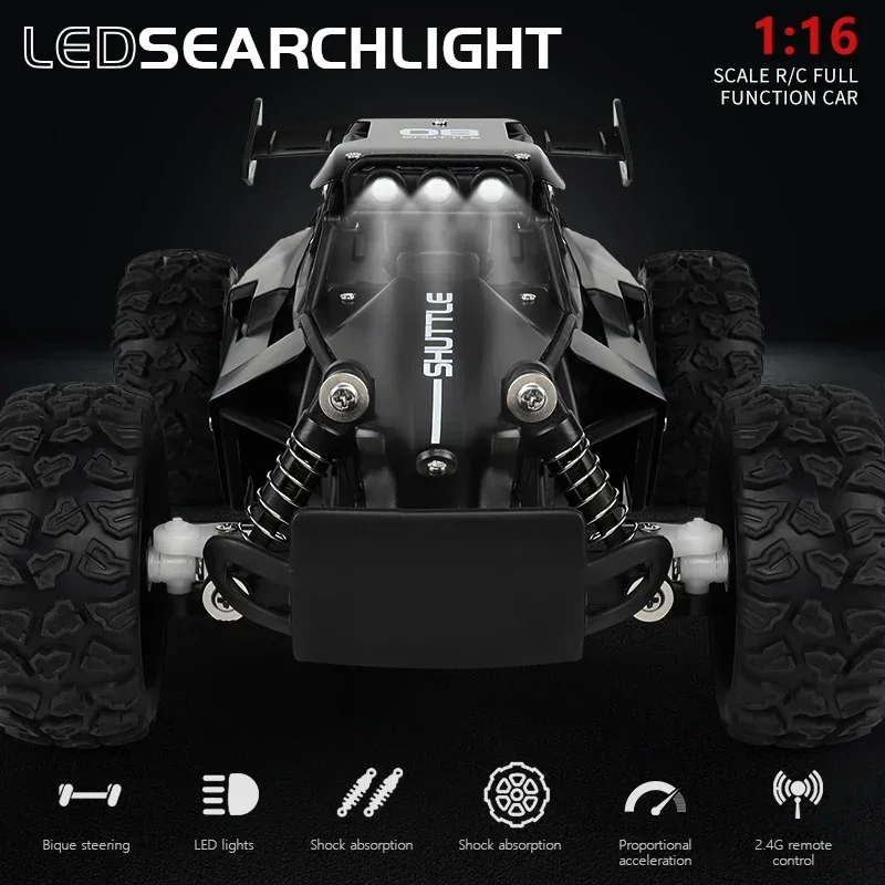 RC Car 2.4Gh Model With LED Lights 2WD High Speed Off-road Remote Control Climbing Vehicle Outdoor Cars Drift Kid Toys Boys Gift