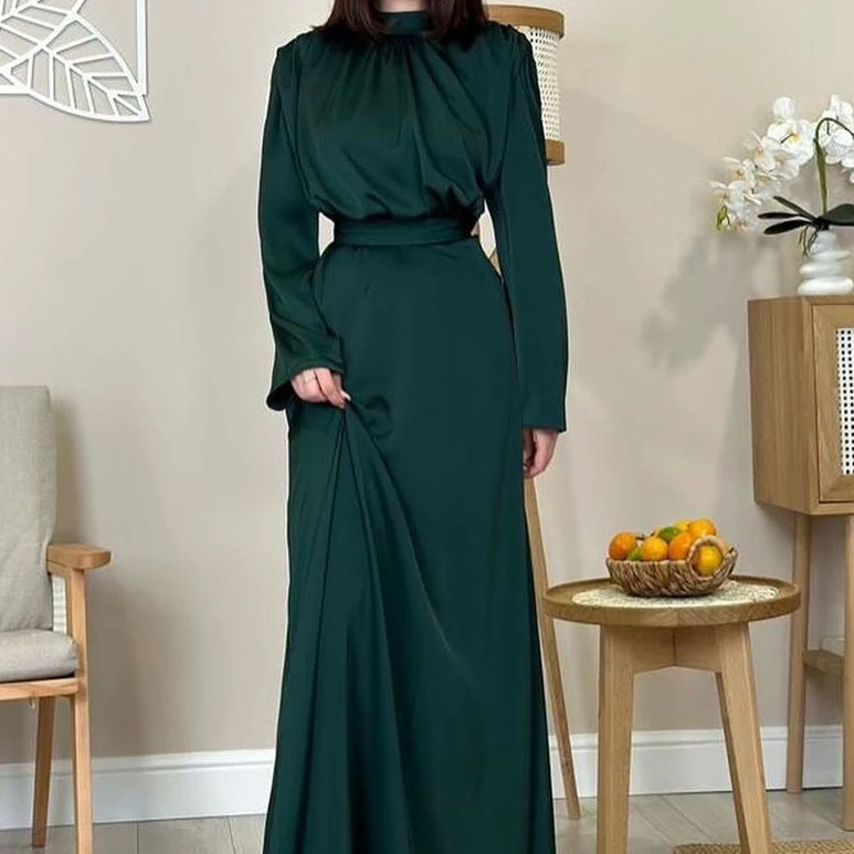 Eid Muslim Party Dress for Women Abaya Morocco Satin Dresses Ramadan Lace-up Abayas Kaftan Islam Dubai Arab Long Robe 2024