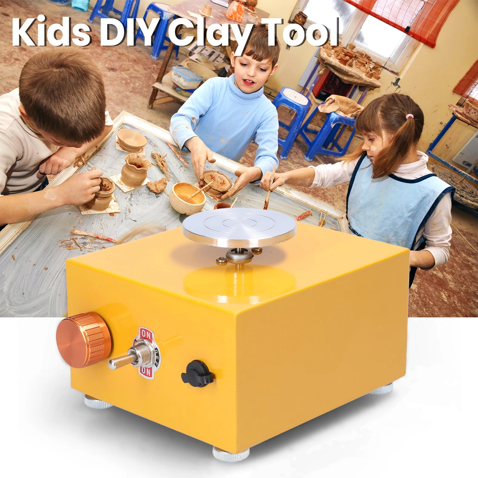 

Kids DIY Clay Tool with Tray for Ceramic Work Mini Pottery Wheel Ceramic Turntable Portable Electric Pottery Machine