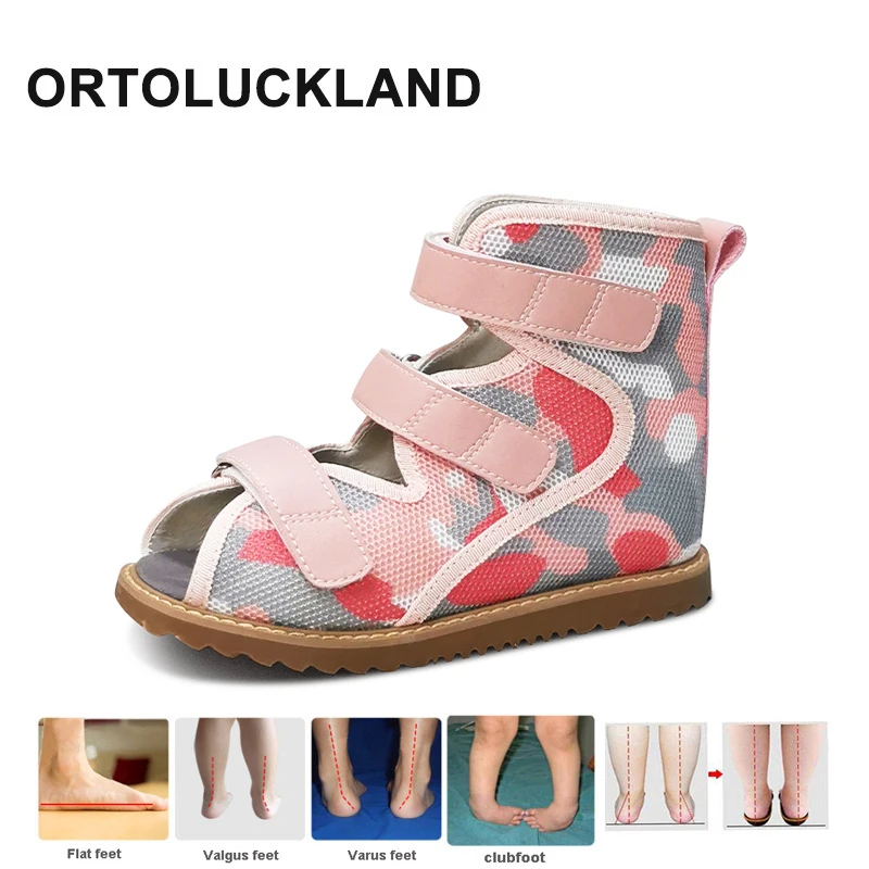 Ortoluckland Kids Shoes Girls Summer Sandals Children Boys High Heel Reinforced Camouflage Orthopedic Mesh Flats 3 To 12Years