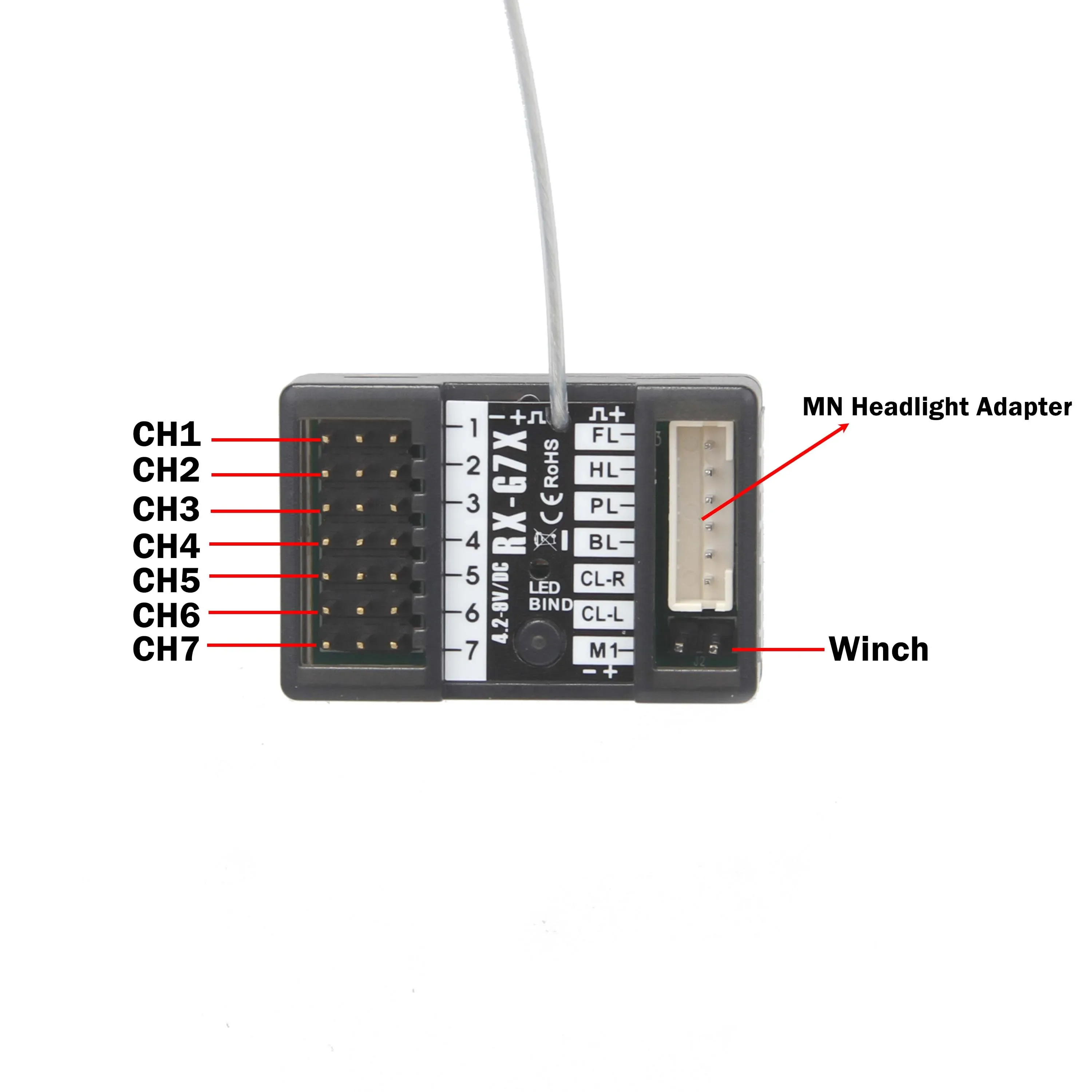 

NEEBRC 7CH 2.4G Transmitter Waterproof Light Adapter Winch Controller Receiver Radio System for RC Car MN99S MN78 MN82 Tank Part