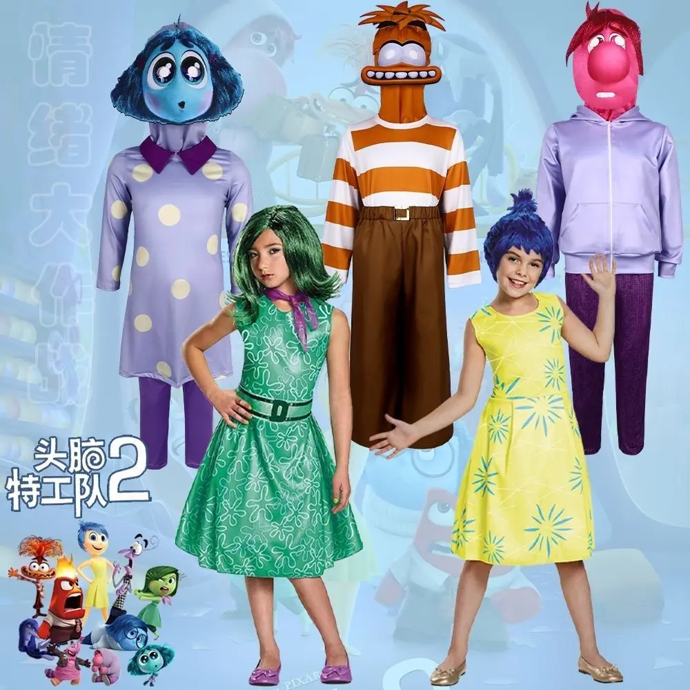 Inside Out 2 زي الاطفال الفرح الاشمئزاز فستان الحسد الغضب الخوف القلق الإحراج تأثيري هالوين كرنفال زي حفلة الفتيات