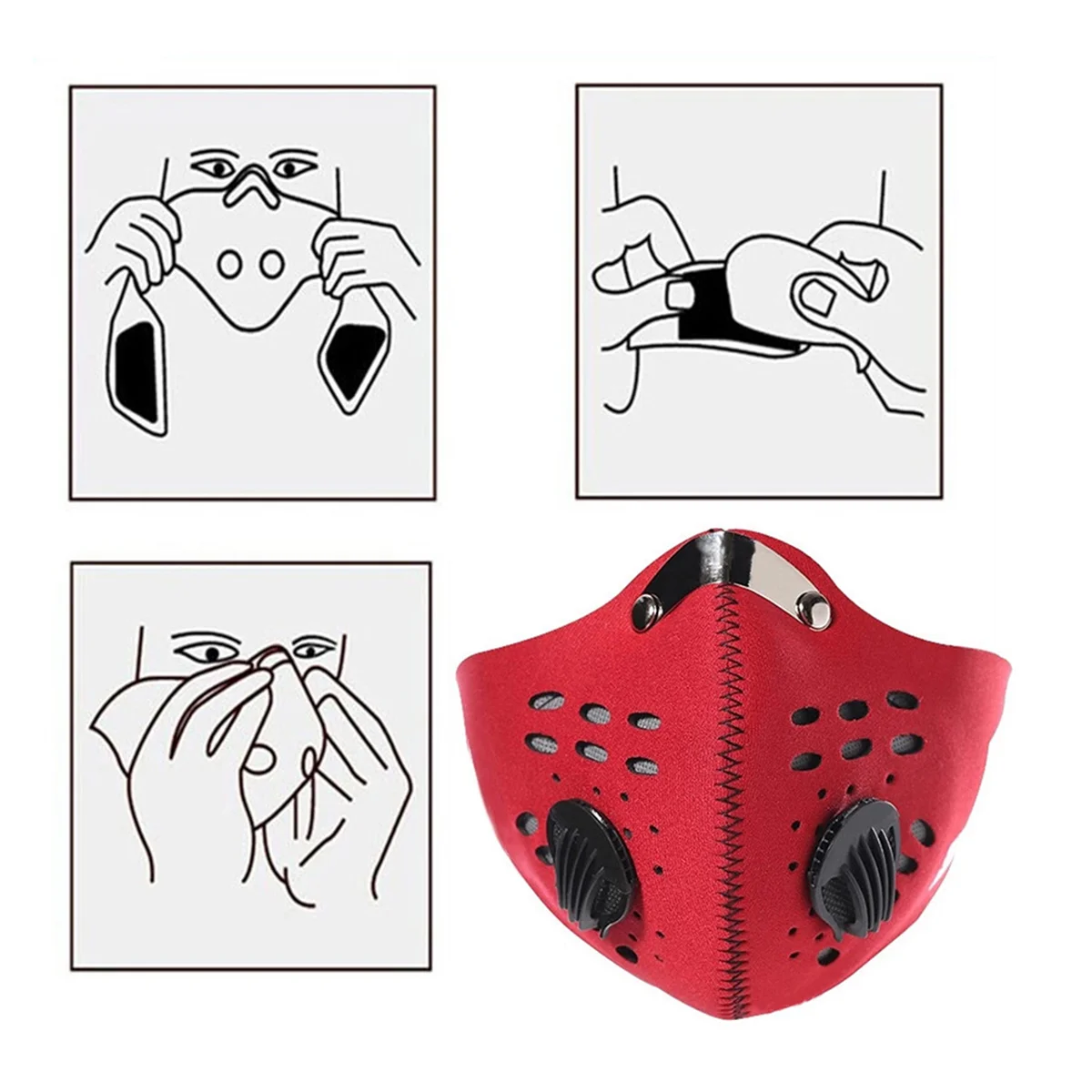 

Activated Carbon Dust Mask 2.5 Air Filtering Red Lightweight Adjustable Hook Loop Closure for Outdoor Riding