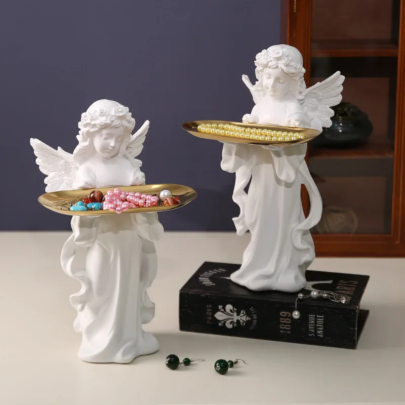 Angel Tray Statue Ornament Jewelry Tray Entrance Storage Living Room Desktop Artfigurine Nordic Home Luxury Decoration Sculpture