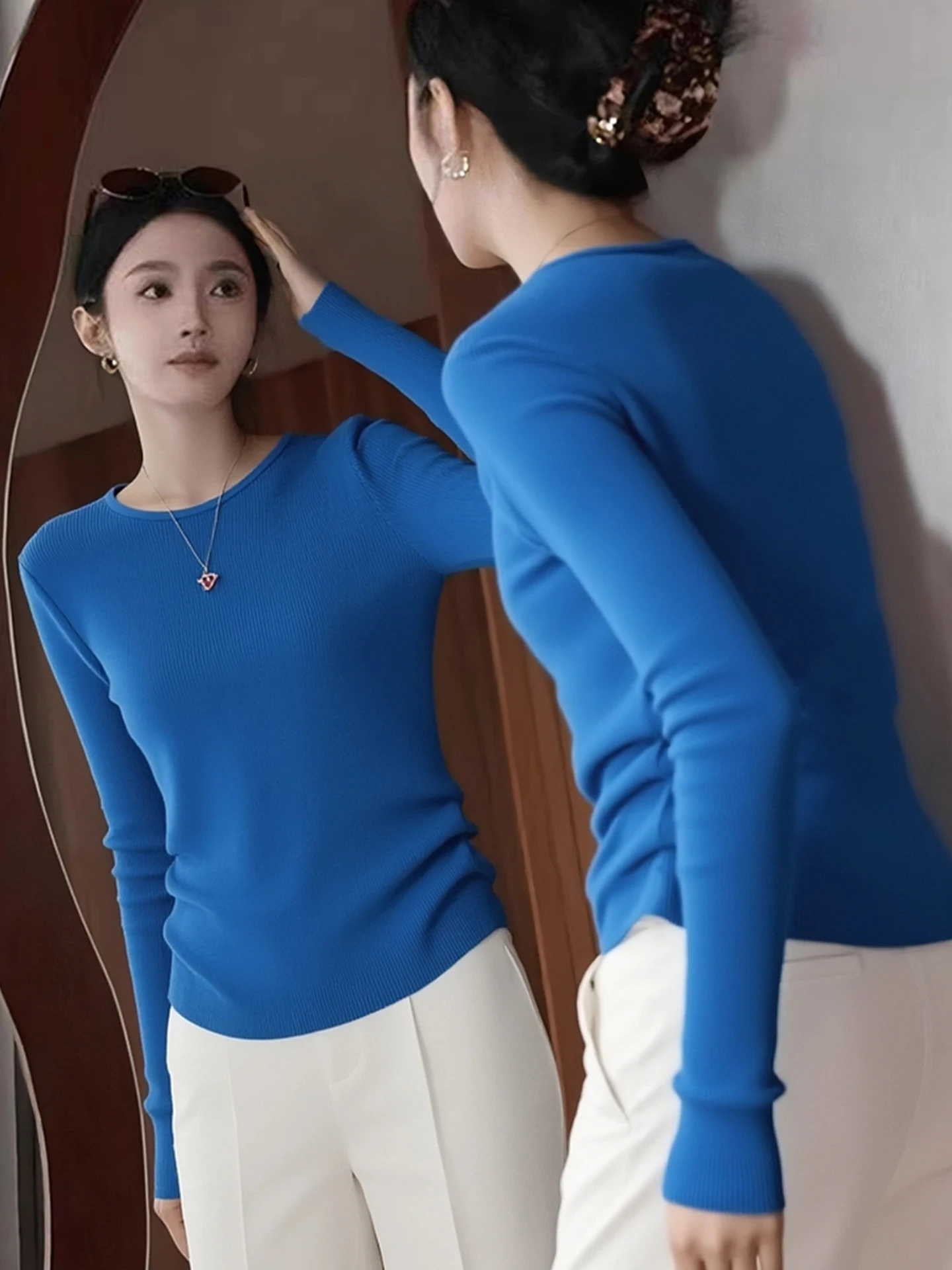 Ele Camere Long Sve round Ne Base irt Super Whitening Knitted Sweater Korean Sle Slim Fit Autumn Winter Faion