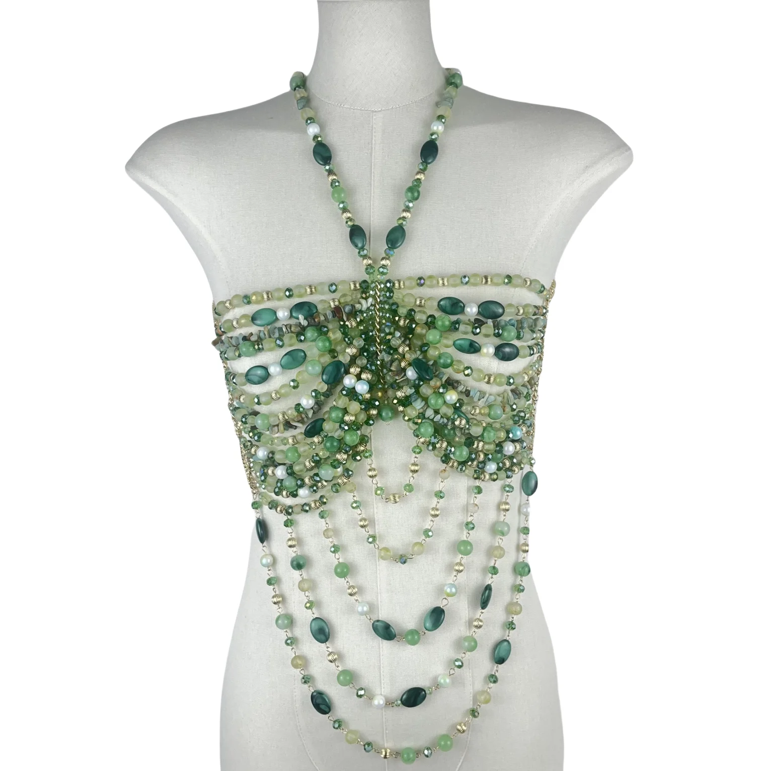 2025 New Women's Necklace Beaded Vest Hollow Out Top Jewelry Exaggerated Pearls Neck Bra Fashion Bra Women's Club Carnival