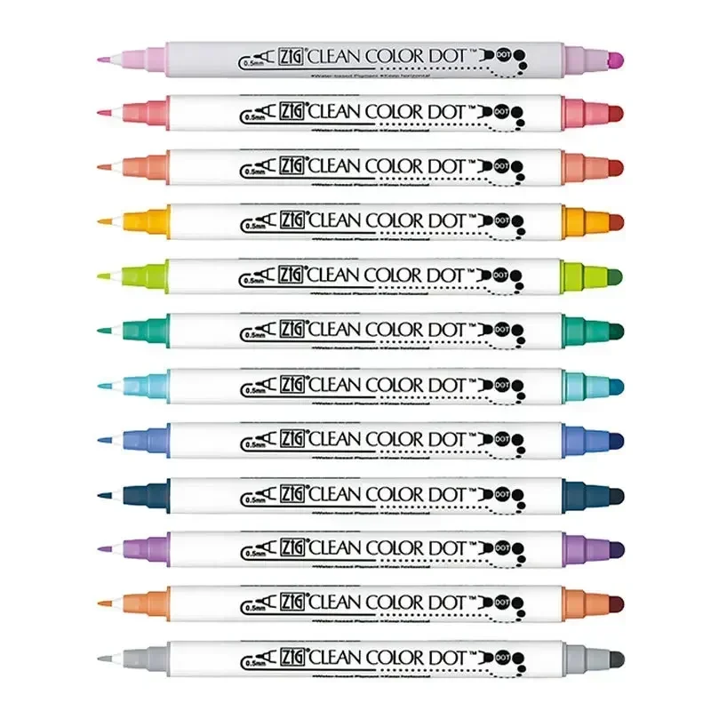 1pc Japan Zig Kuretake Clean Color DOT TC-6100 Double Tip DOT Marker Watercolor Pen Student Painted Art Brush Round Stamp