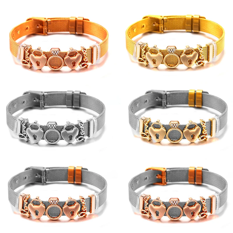 Summer New Style 10mm Charm Bracelets Love shackles Valentine's Day DIY Mesh Keeper Bracelet Pulseras Mujer For Women Men