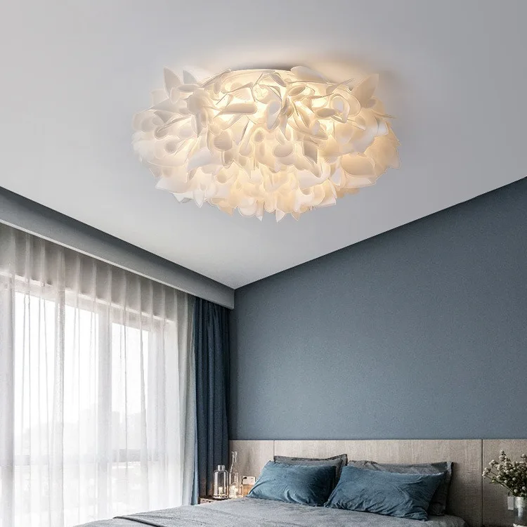 Romantic White Flower LED Ceiling Light Bedroom Restaurant Bookstore Living Room Lamp Remote Control Dimming Home Decor Hanglamp