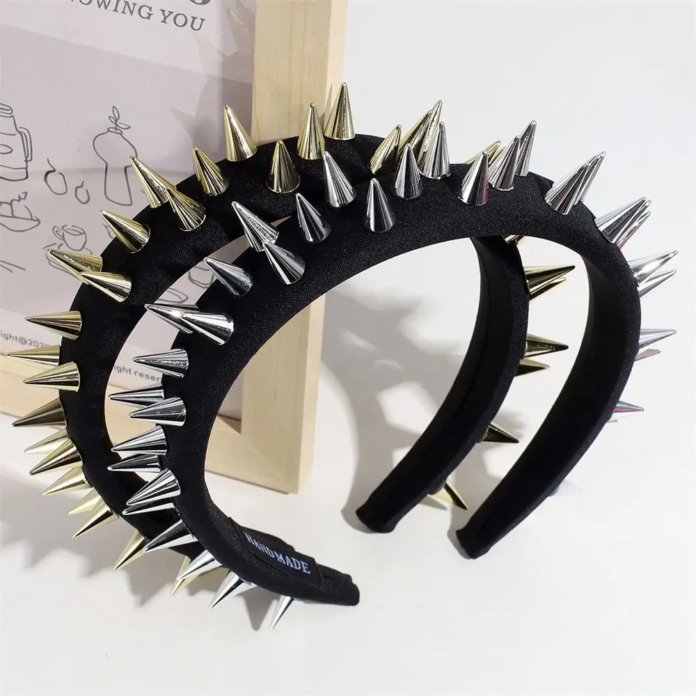

Fashion Punk Goth Headwear Rivets Golden Headband Silver Hair Accessories Cosplay