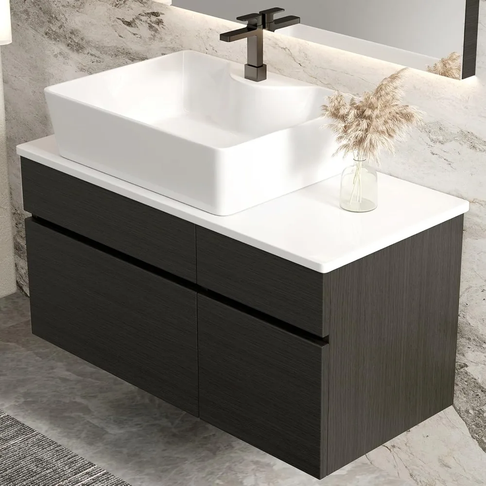 

31.5" Modern Wall Mounted Bathroom Vanity with Sink,Solid Wood Floating Bathroom Vanity Cabinet with Drawer and Soft-Close Doors