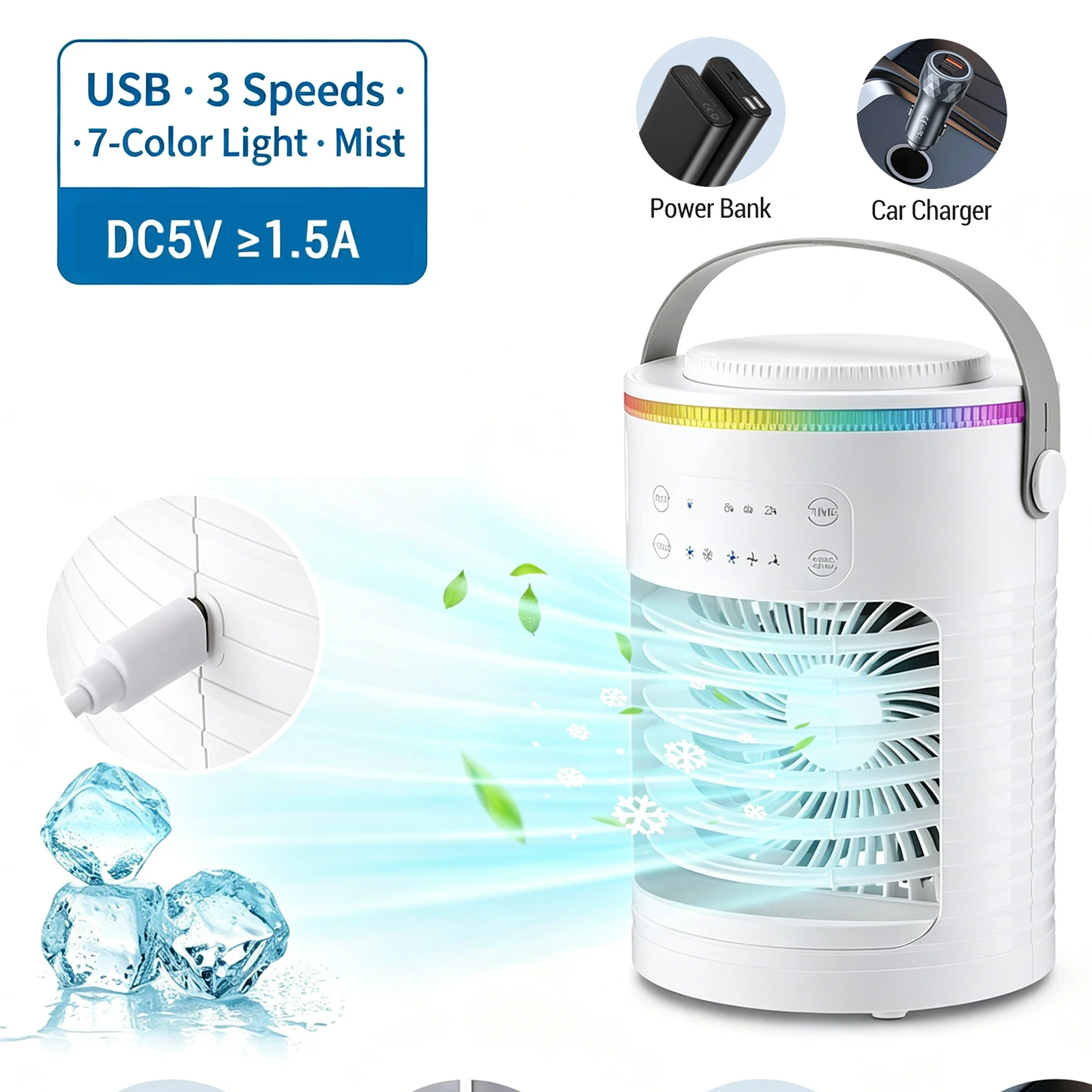 Usb Desk Fan - Portable Air Cooler, USB Personal Evaporative