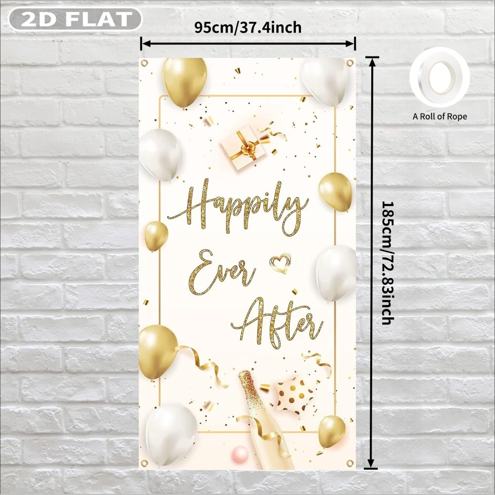 2D FLAT 1pc Happily Ever After Door Party Banner Decor 95x185cm/37.4x72.83inch Party Banners and  Wedding Party Door Cover