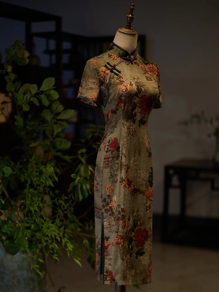 Old Shanghai Cheongsam Improved Retro Elegant Lady of Note Waist-Tight Daily Mother Young Chinese Style Dress Summer