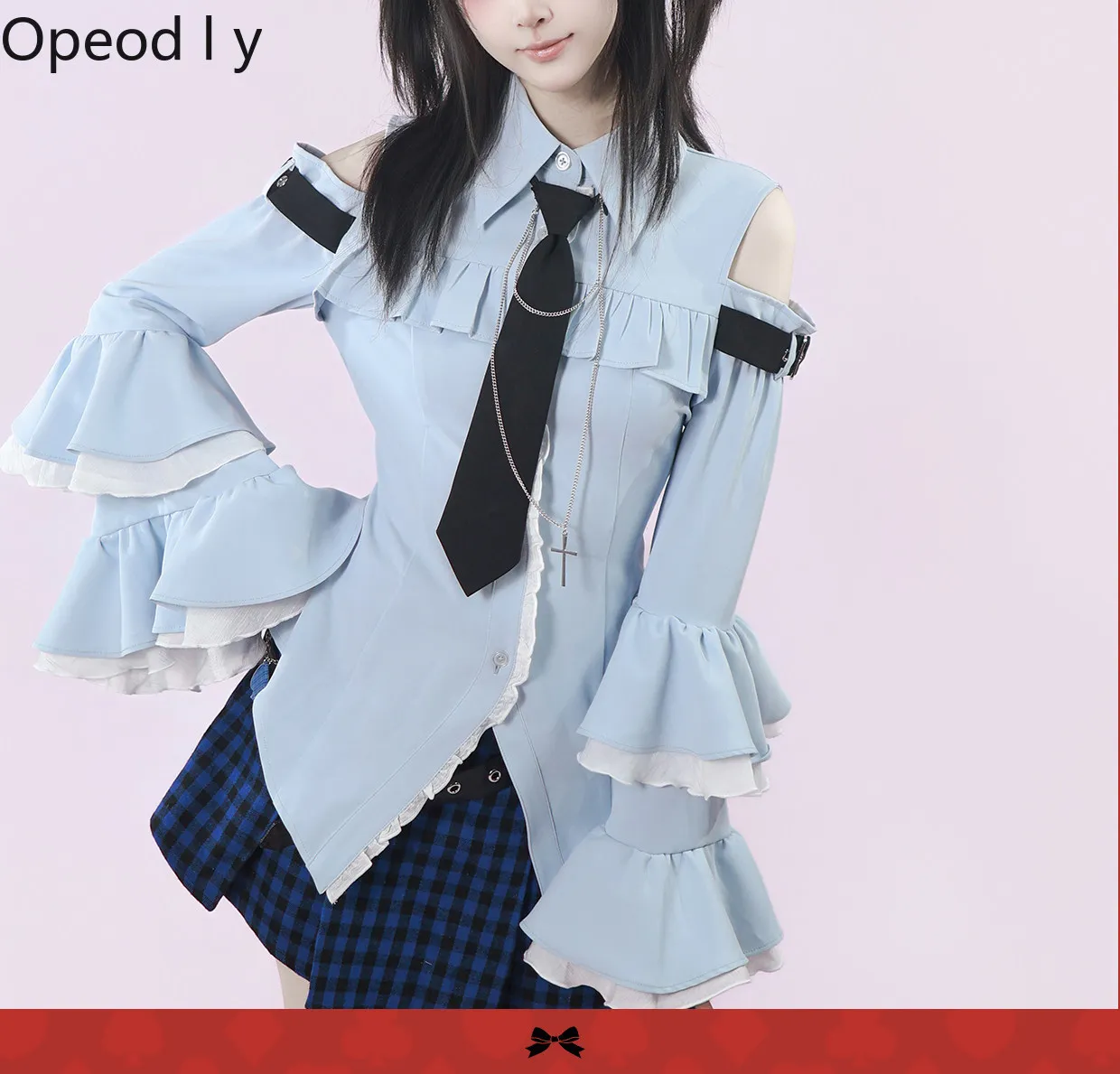 

Japanese College Style Fashion Big Sleeve Cascading Off-the-shoulder Thin Summer Top 2026 New Sweet Student Waist Shirt Women