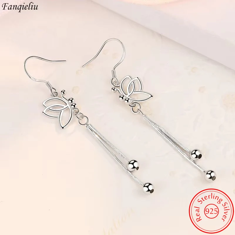 

Solid 925 Sterling Silver Original Fashion Jewelry New Long Hollow Butterfly Drop Earrings For Women FQL23532