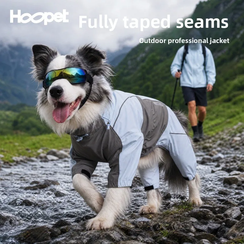Dog Raincoat Waterproof Windproof Four Leg Jumpsuit Taped Seams Medium Large Pet Outdoor Hiking Walking Jacket Border Collie