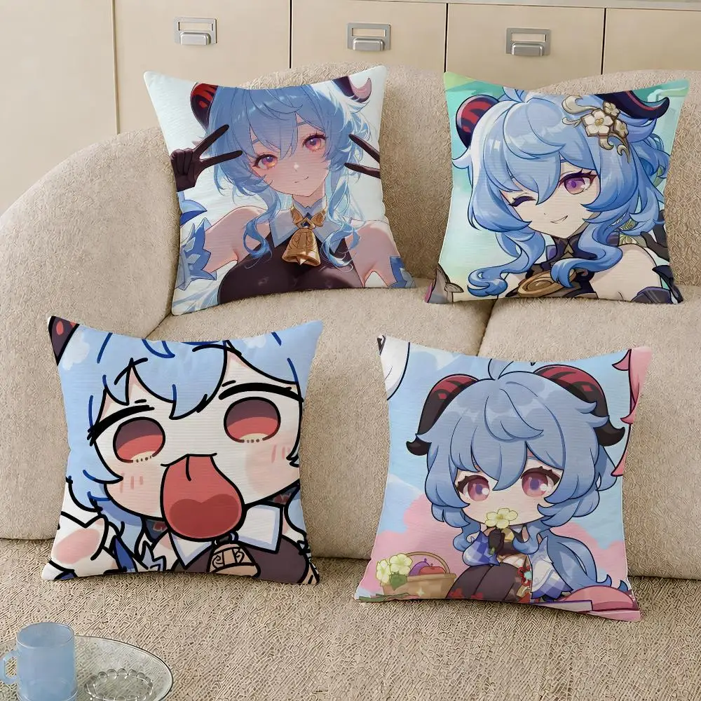 Game Ganyu Genshin Impact Cushion Cover Decorative Pillowcase Soft Short Plush Cozy Durable Sofa Home Decor Items Gift